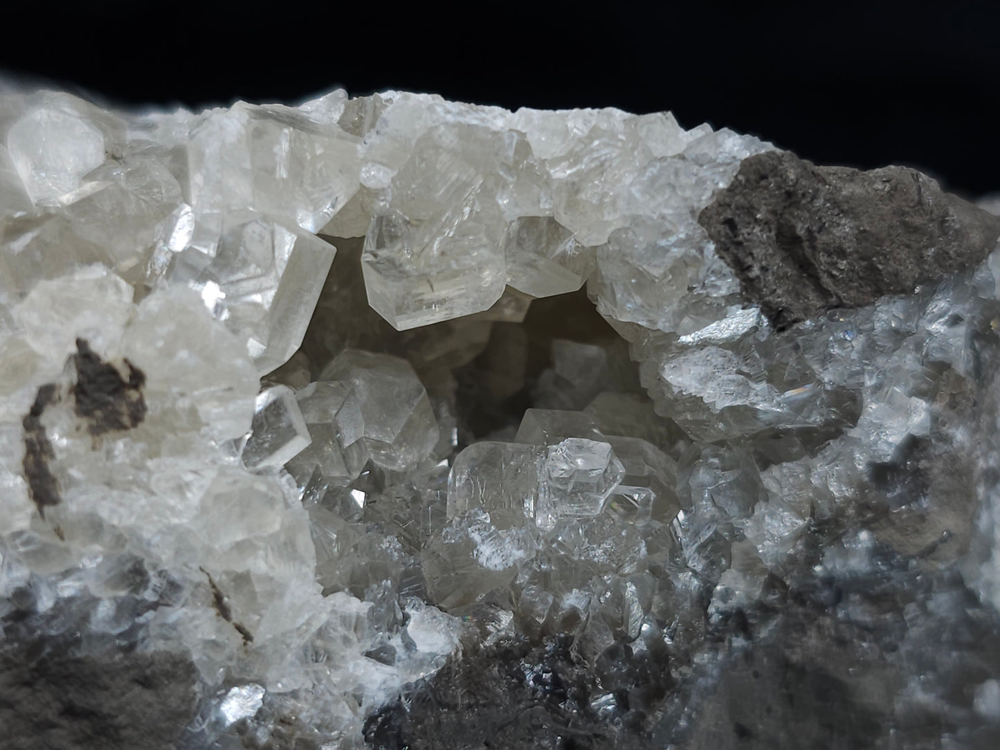 #33218 Super clear Nailhead Spar Calcite geode and Chalcopyrite ore and multiple small fossils