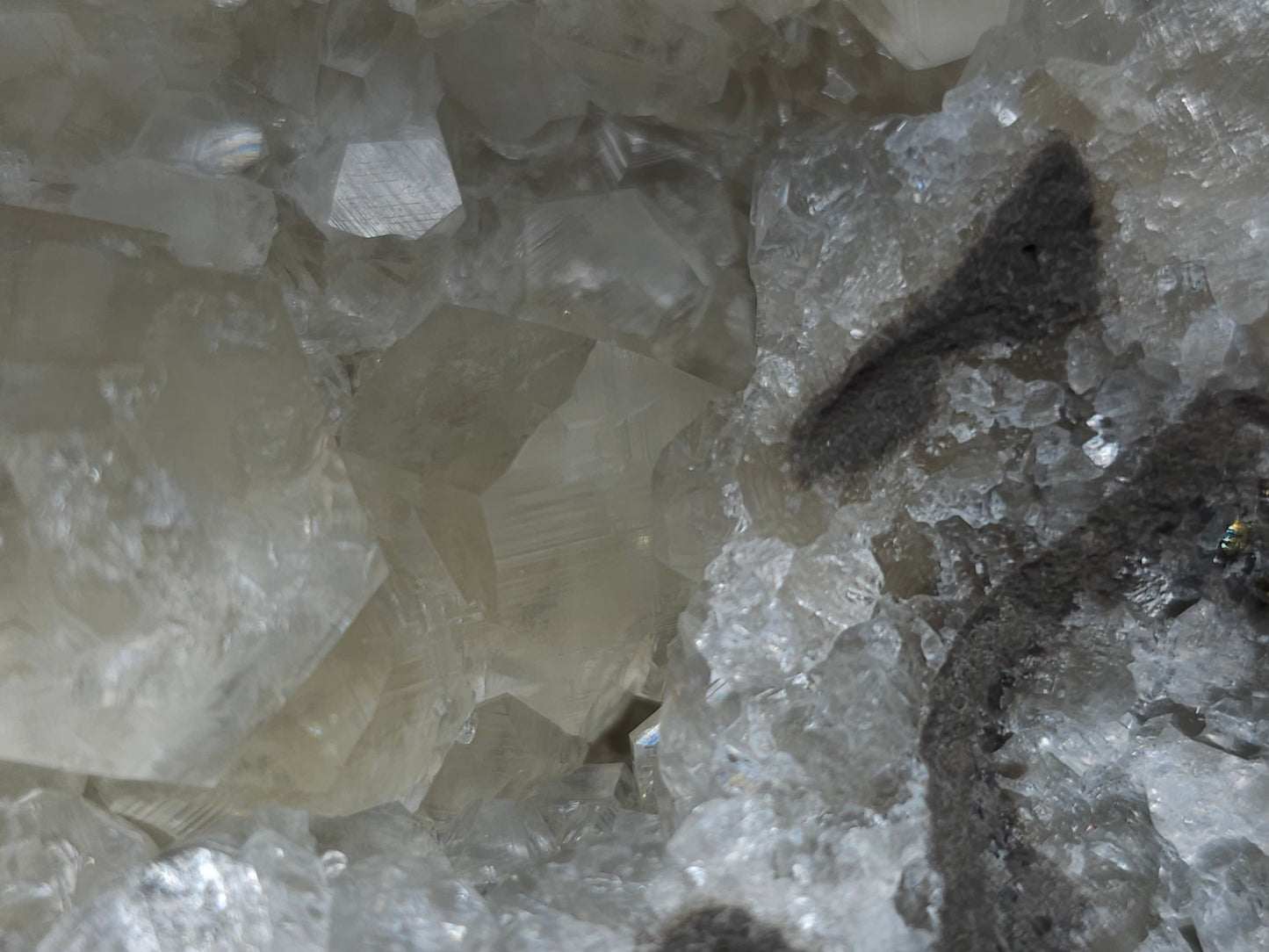 #33219 Super clear Nailhead Spar Calcite cluster and Chalcopyrite ore and multiple small fossils in the matrix