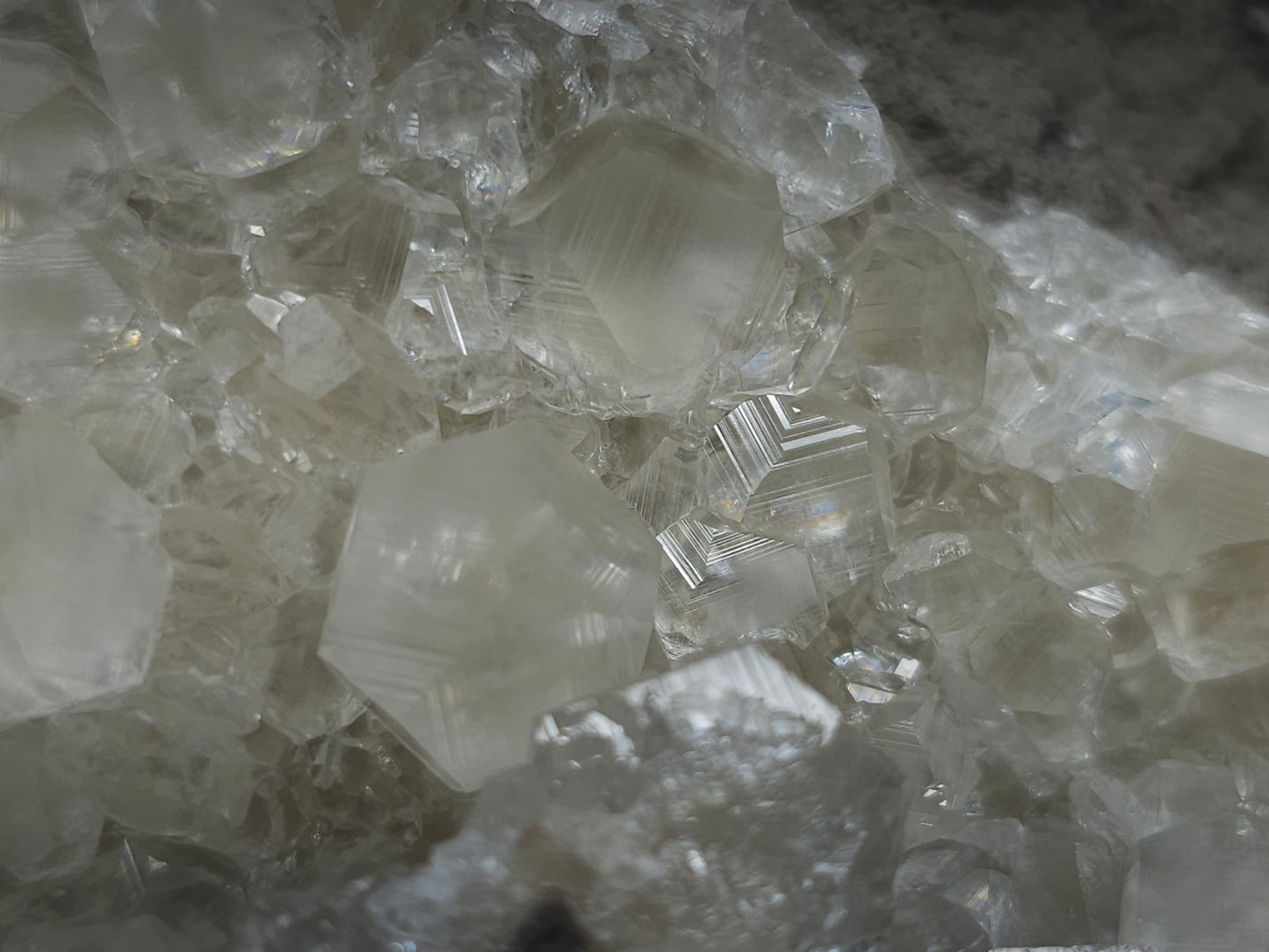 #33219 Super clear Nailhead Spar Calcite cluster and Chalcopyrite ore and multiple small fossils in the matrix