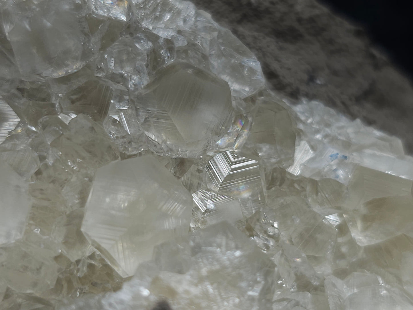 #33219 Super clear Nailhead Spar Calcite cluster and Chalcopyrite ore and multiple small fossils in the matrix