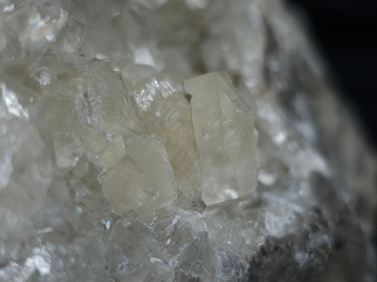 #33219 Super clear Nailhead Spar Calcite cluster and Chalcopyrite ore and multiple small fossils in the matrix