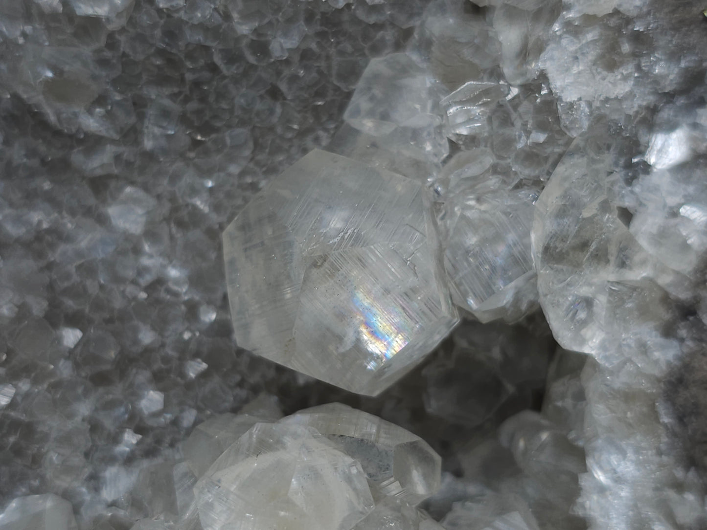 #33220 Super clear Nailhead Spar Calcite cluster and Chalcopyrite ore and multiple small fossils in the matrix