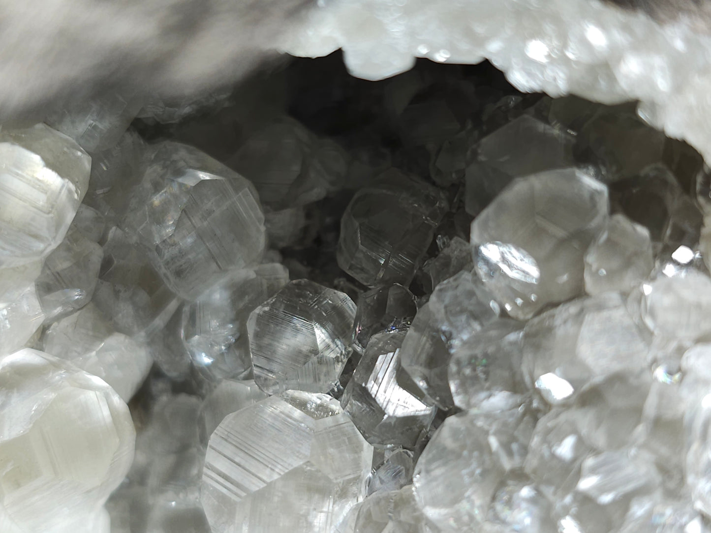 #33221 Super clear Nailhead Spar Calcite geode and Chalcopyrite ore and multiple small fossils in the matrix