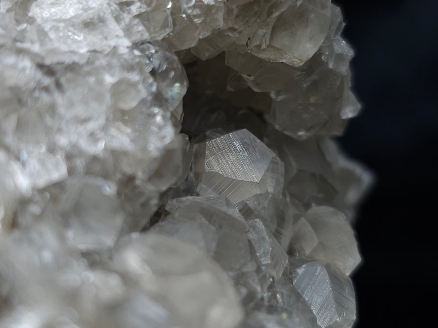 #33972 Super clear Nailhead Spar Calcite geode and Chalcopyrite ore and multiple small fossils in the matrix