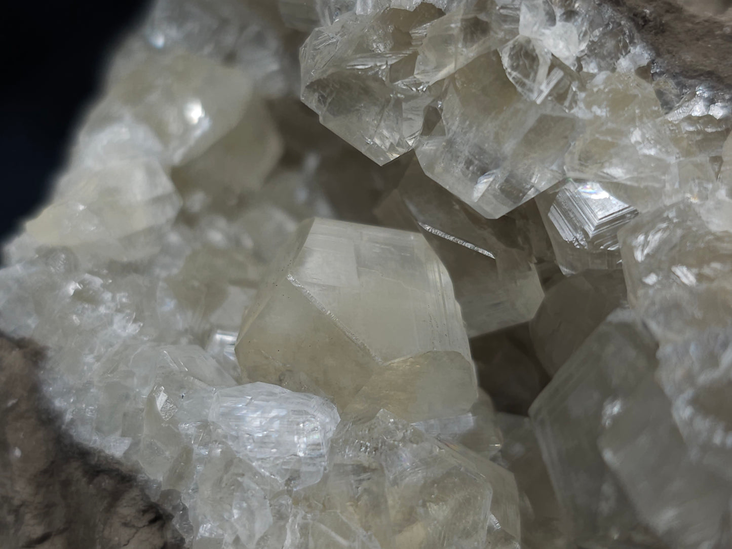 #33972 Super clear Nailhead Spar Calcite geode and Chalcopyrite ore and multiple small fossils in the matrix
