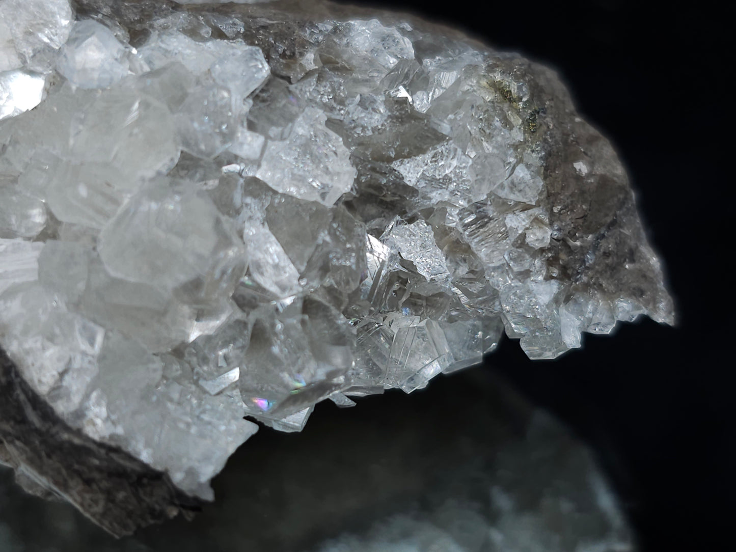 #33981 Super clear Nailhead Spar Calcite cluster and Chalcopyrite ore and multiple small fossils in the matrix