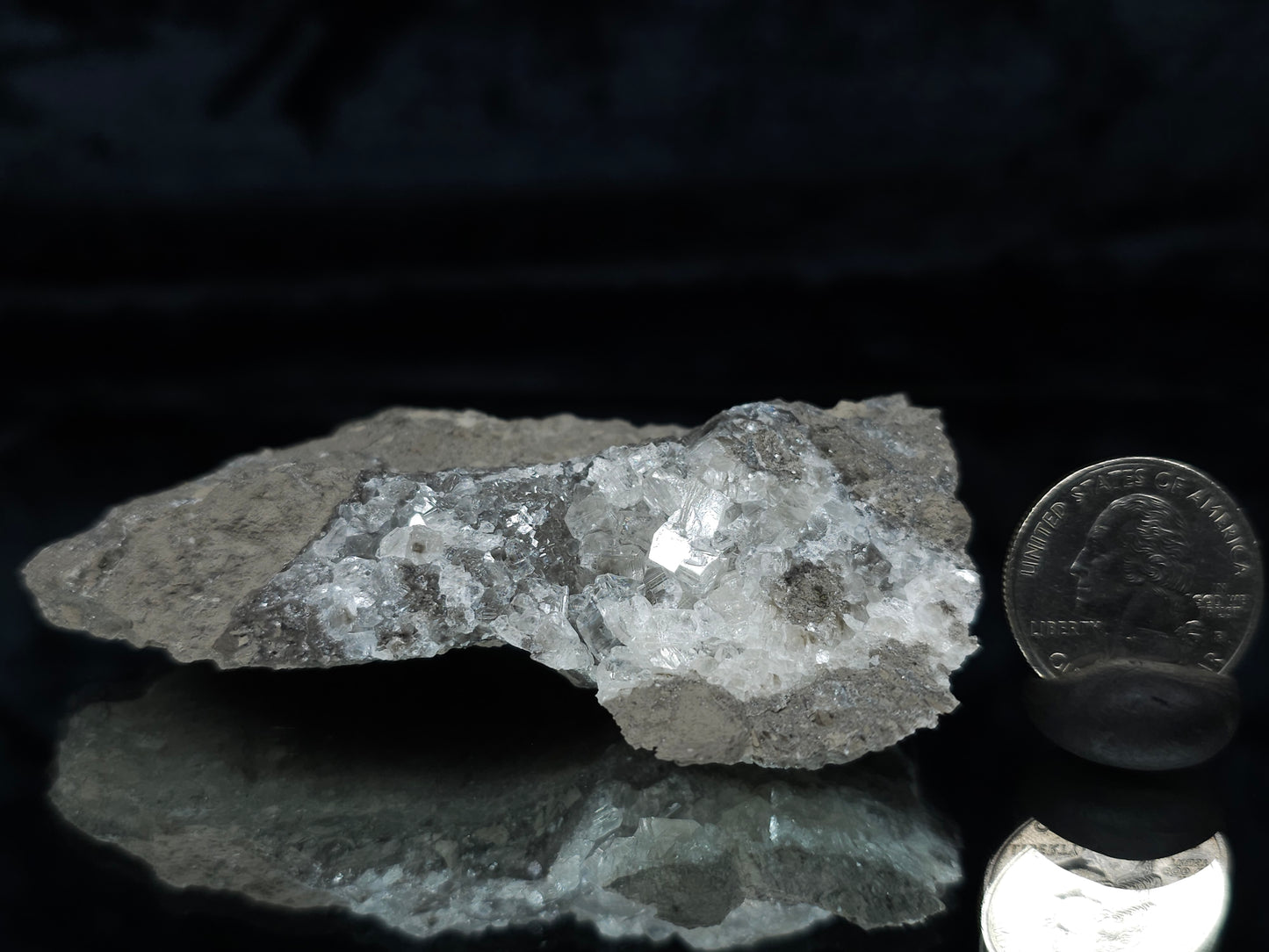 #33990 Super clear Nailhead Spar Calcite cluster and Chalcopyrite ore and multiple small fossils in the matrix