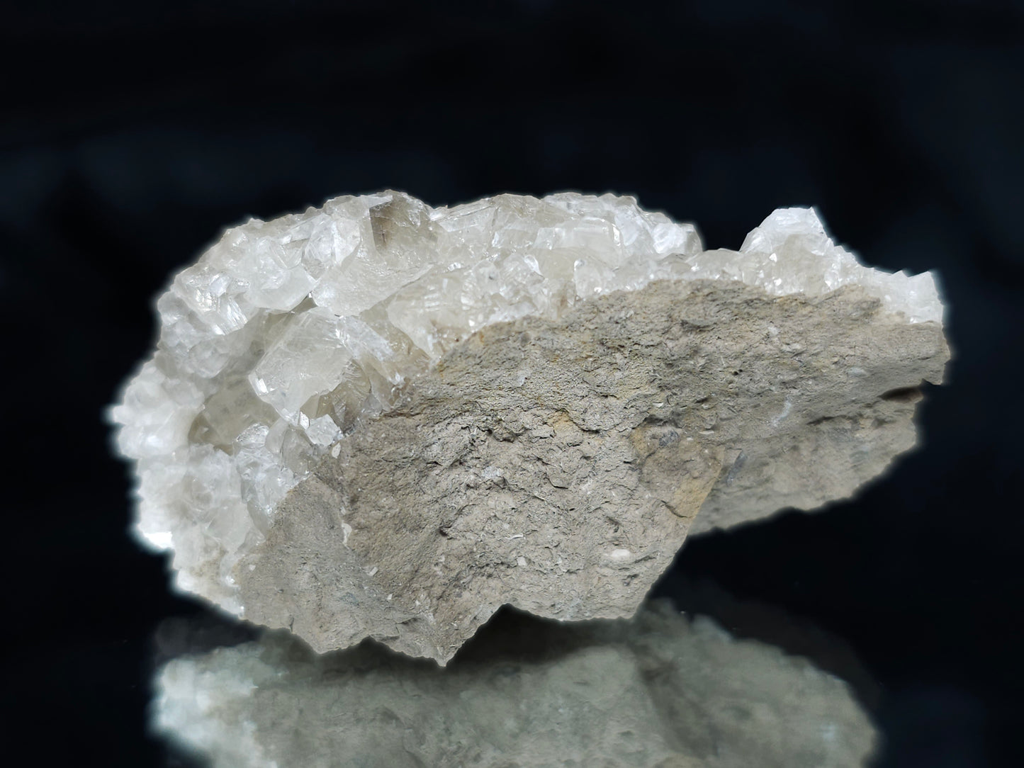 #33998 Super clear Nailhead Spar Calcite cluster and multiple small fossils in the matrix