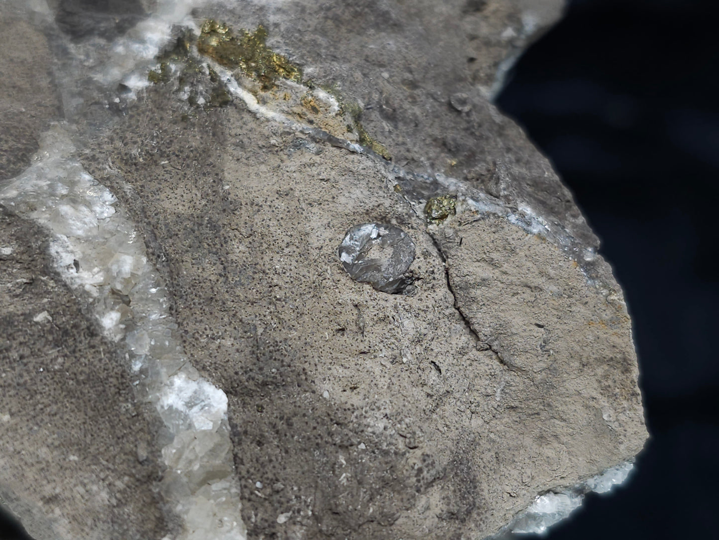 #34012 Super clear Nailhead Spar Calcite cluster and Chalcopyrite ore and multiple small fossils in the matrix