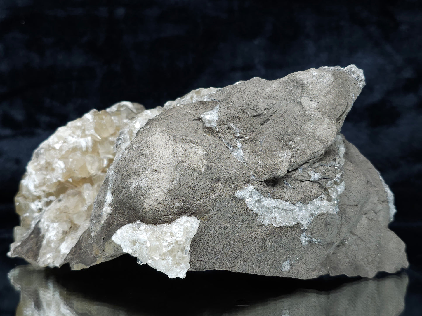 #34017 Double phantom Nailhead Spar Calcite cluster with Chalcopyrite ore and multiple small fossils in the matrix