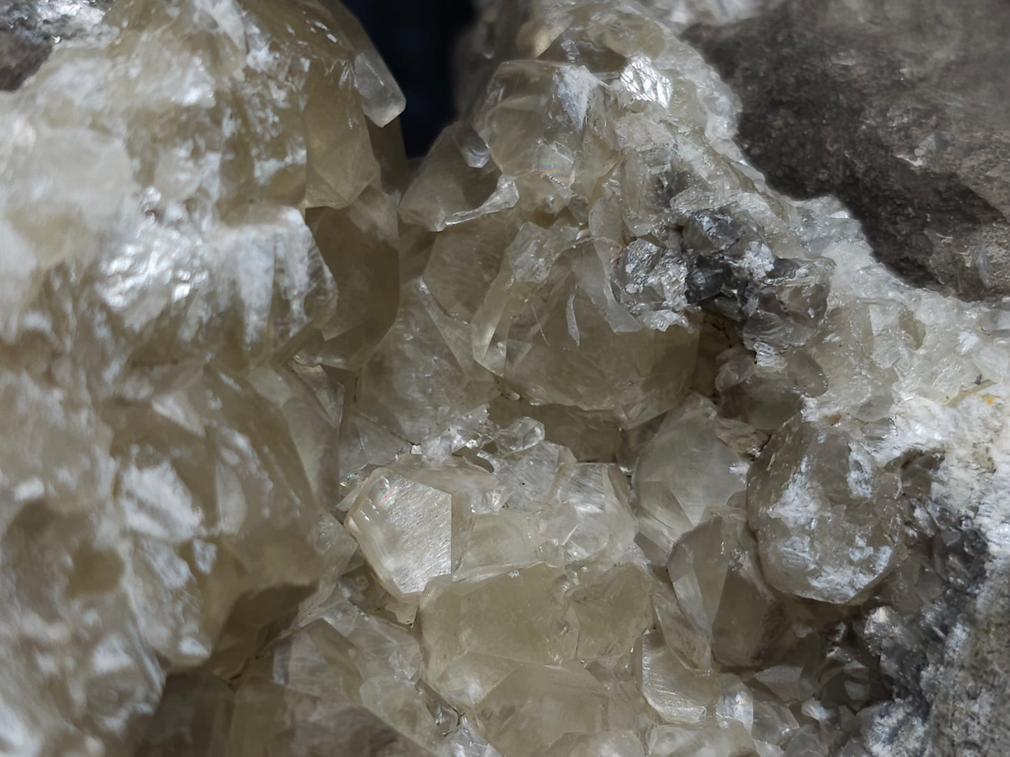 #34017 Double phantom Nailhead Spar Calcite cluster with Chalcopyrite ore and multiple small fossils in the matrix