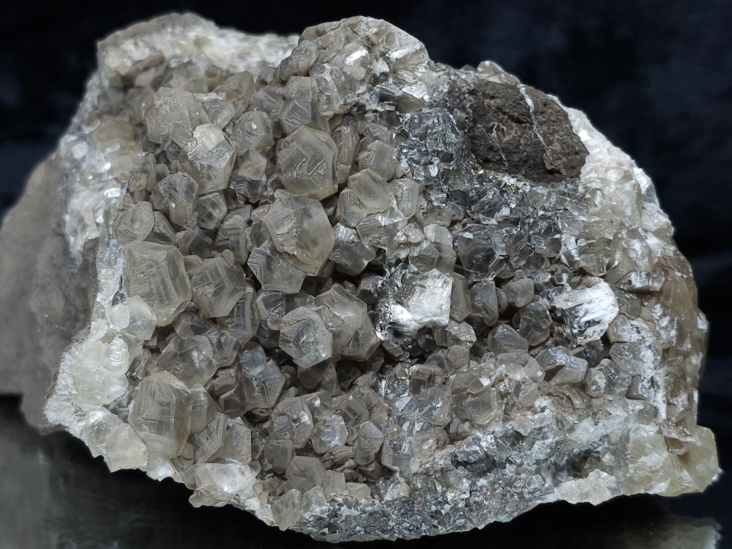 #34017 Double phantom Nailhead Spar Calcite cluster with Chalcopyrite ore and multiple small fossils in the matrix