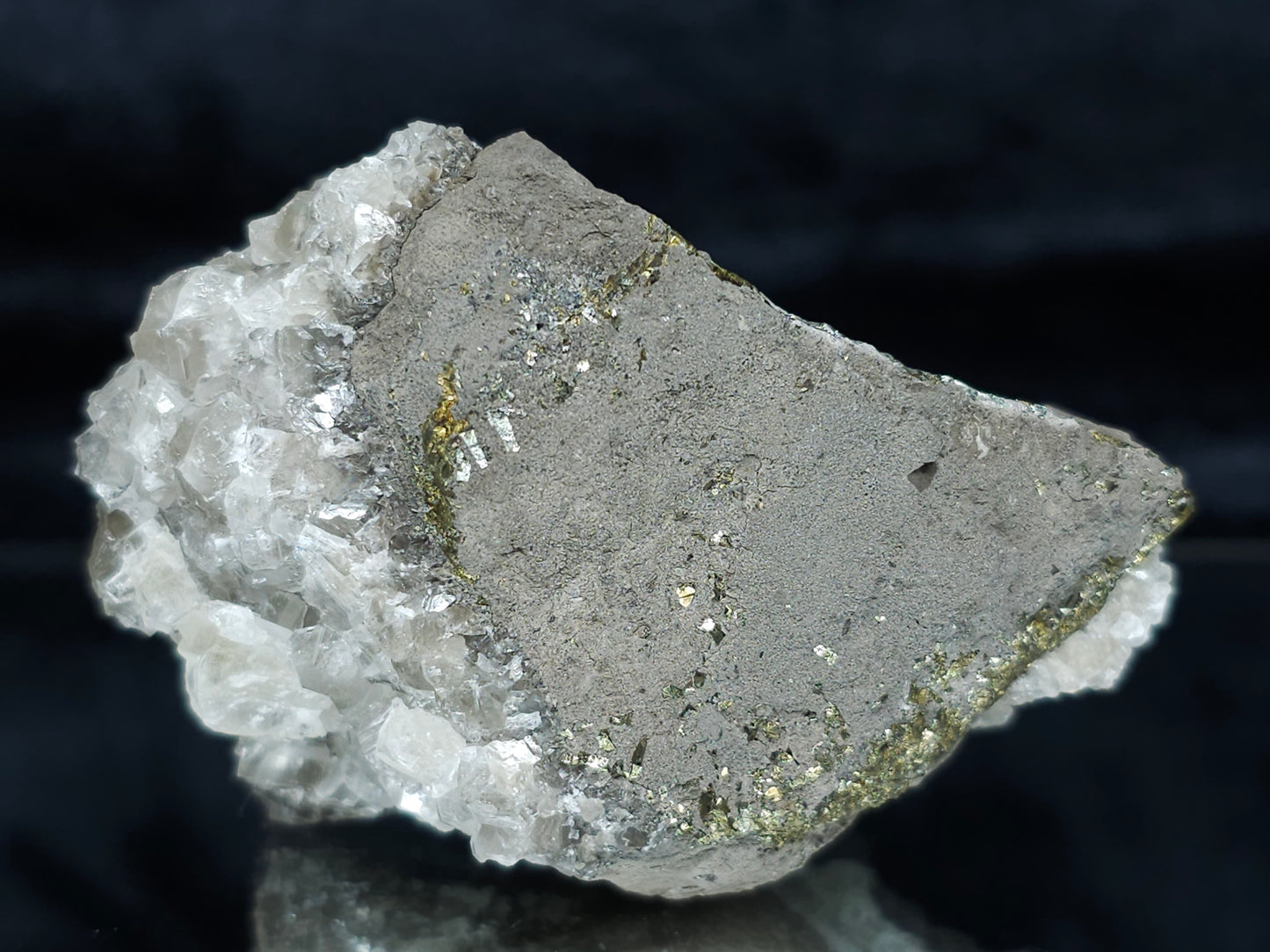 #34018-C Super clear Nailhead Spar Calcite cluster and Chalcopyrite ore and multiple small fossils in the matrix
