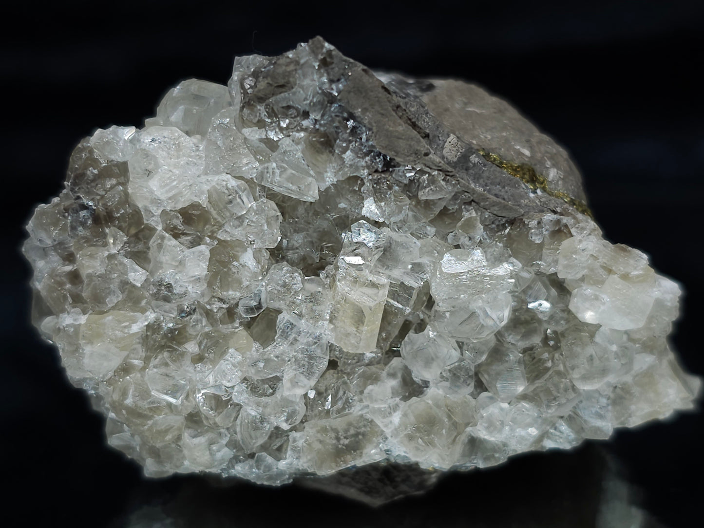 #34018-C Super clear Nailhead Spar Calcite cluster and Chalcopyrite ore and multiple small fossils in the matrix