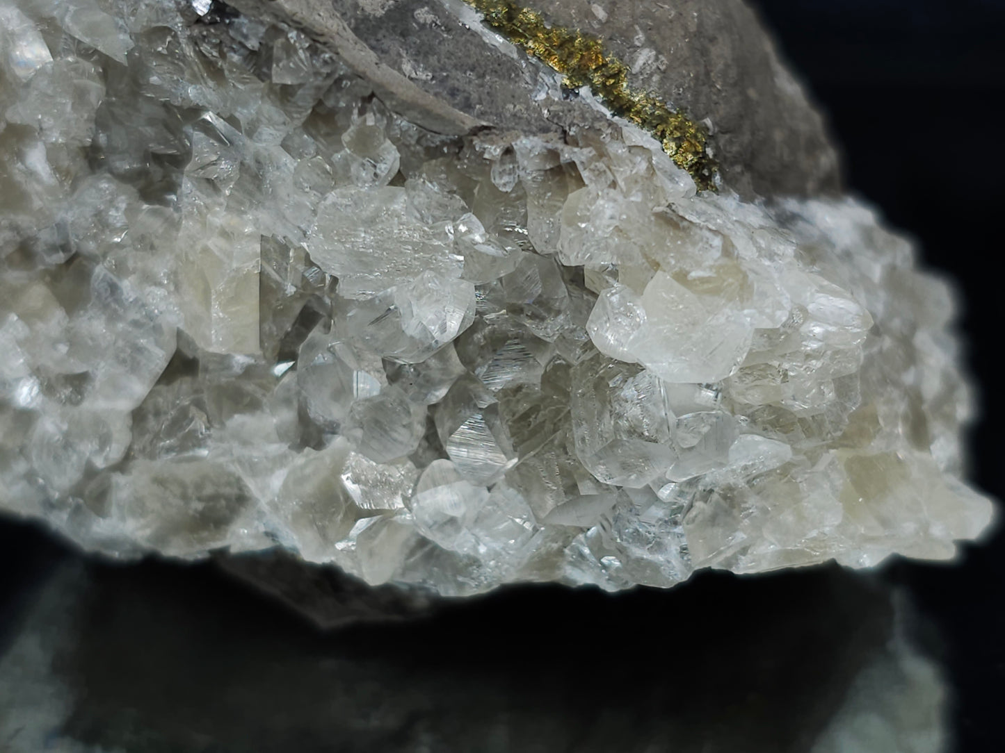 #34018-C Super clear Nailhead Spar Calcite cluster and Chalcopyrite ore and multiple small fossils in the matrix