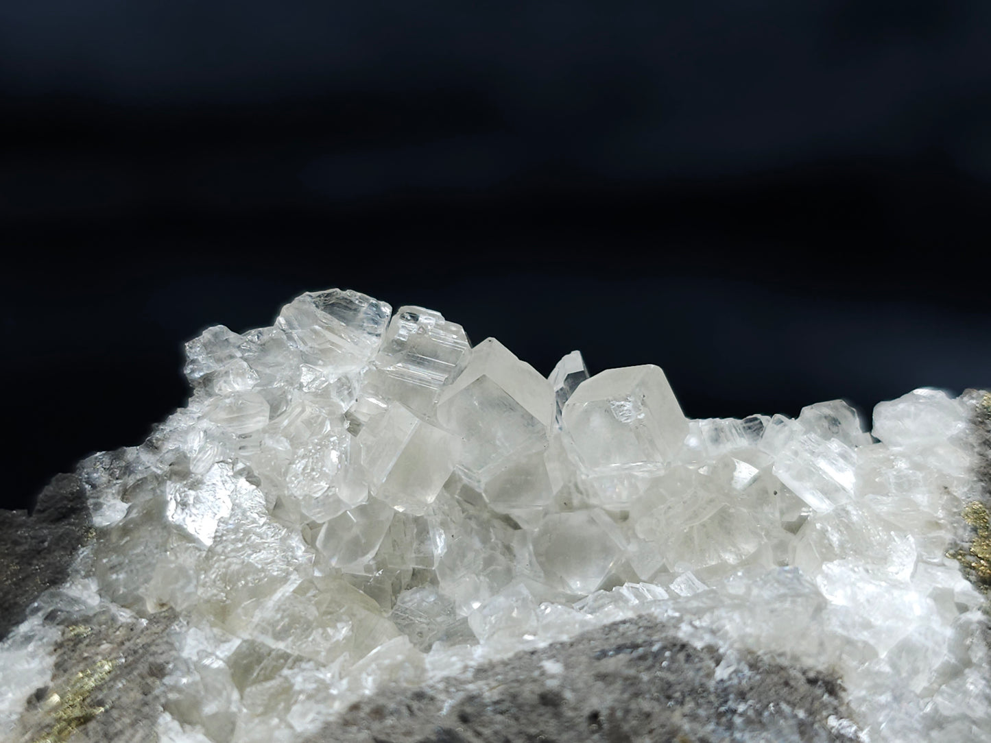 #66048 Hydrothermal Nailhead Spar Calcite geode with golden Chalcopyrite ore deposit formation among small fossils