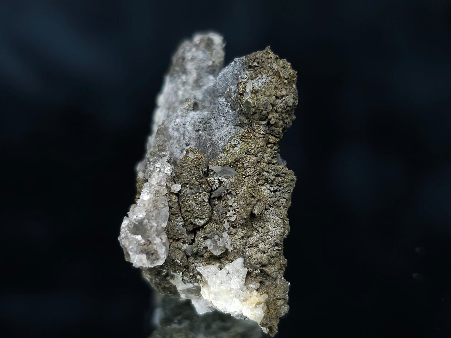 #66114 Clear Nailhead Spar Calcite on hydrothermal Chalcopyrite ore on multiple small fossils