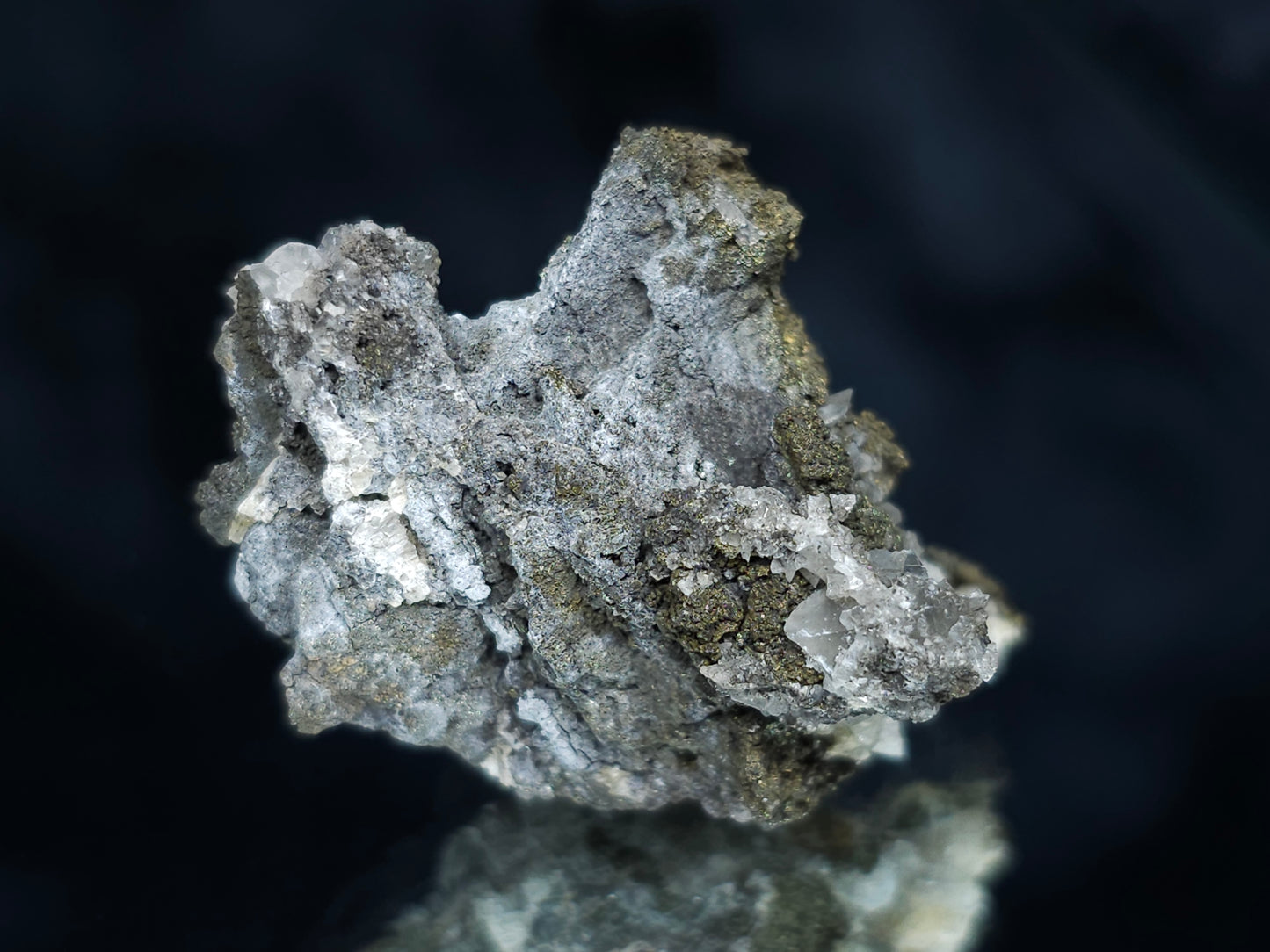 #66114 Clear Nailhead Spar Calcite on hydrothermal Chalcopyrite ore on multiple small fossils