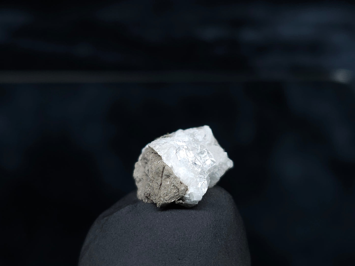 #33557 Super clear Nailhead Spar Calcite tiny cluster and Chalcopyrite ore and multiple small fossils in the matrix