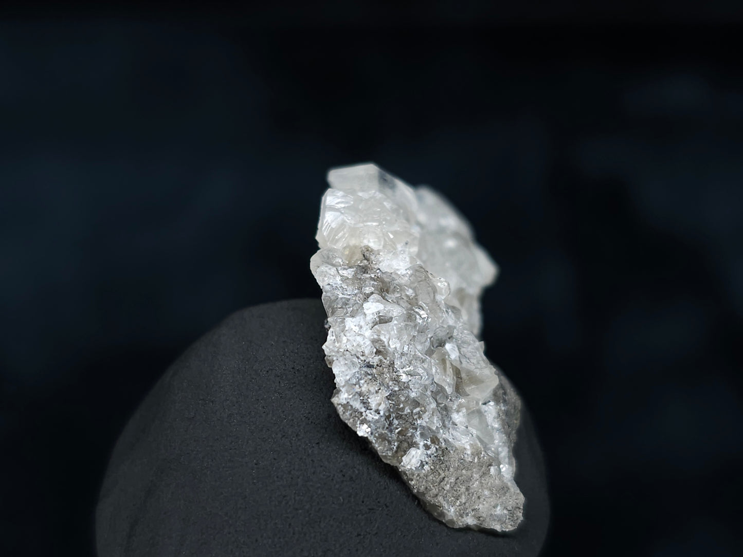 #33592 Super clear Nailhead Spar Calcite tiny cluster and Chalcopyrite ore and multiple small fossils in the matrix
