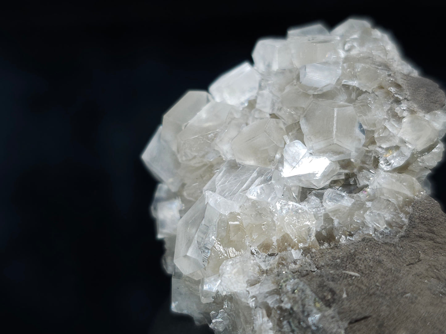 #33637 Super clear Nailhead Spar Calcite tiny cluster and Chalcopyrite ore and multiple small fossils in the matrix
