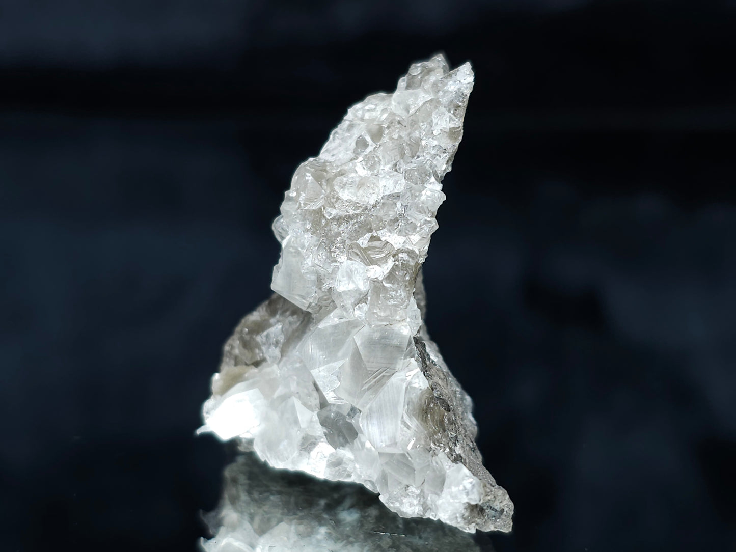 #33646 Super clear Nailhead Spar Calcite tiny cluster and Chalcopyrite ore and multiple small fossils in the matrix