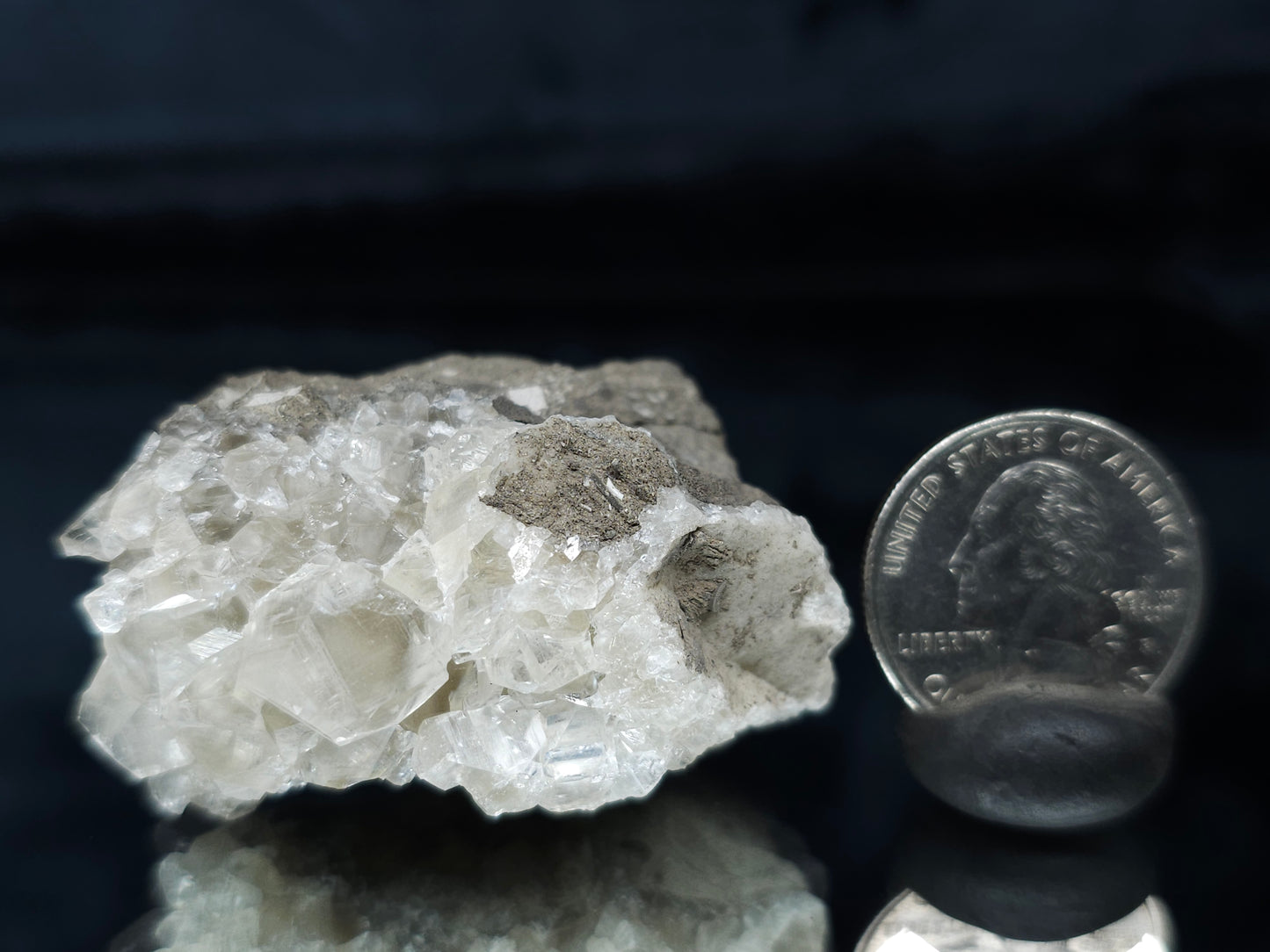#33655 Super clear Nailhead Spar Calcite cluster and Chalcopyrite ore and multiple small fossils in the matrix