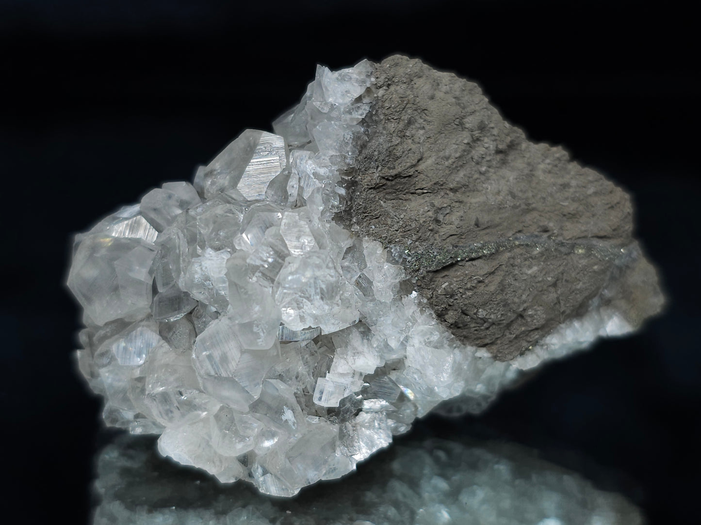 #33663 Super clear Nailhead Spar Calcite cluster and Chalcopyrite ore and multiple small fossils in the matrix