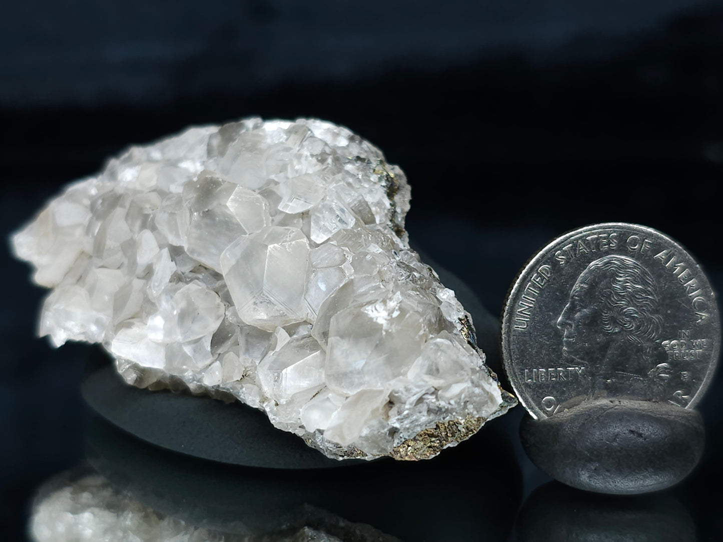 #33669 Super clear Nailhead Spar cluster and Chalcopyrite ore and multiple small fossils in the matrix