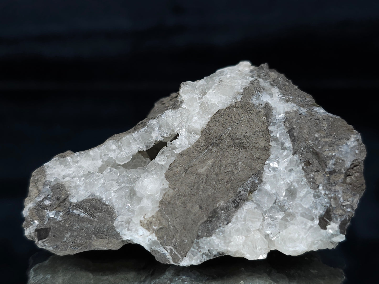 #33683 Super clear Nailhead Spar Calcite geode and awesome fossils in the matrix