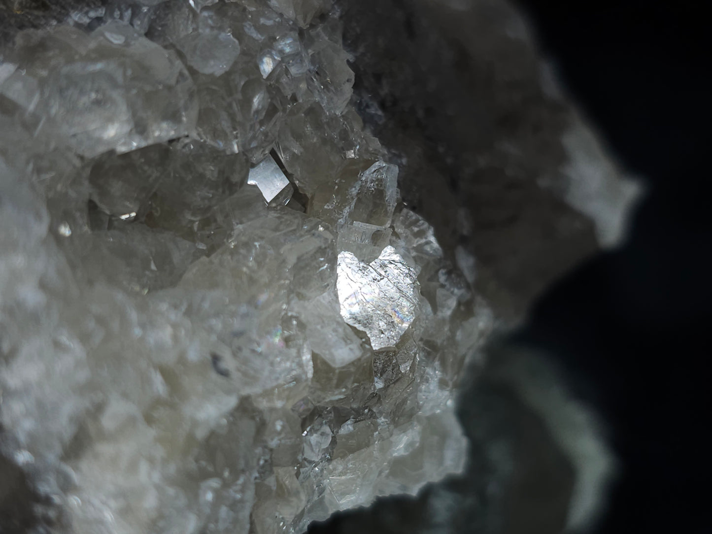 #33686 Super clear Nailhead Spar Calcite cluster and Chalcopyrite ore and multiple small fossils in the matrix