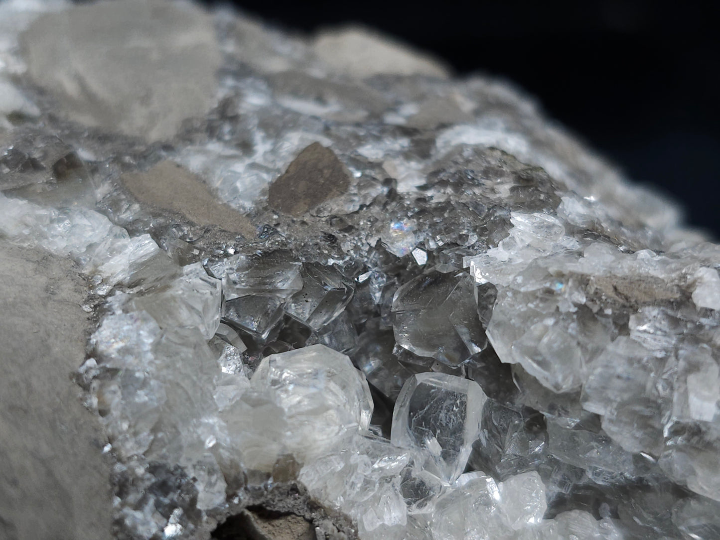 #33688 Super clear Nailhead Spar Calcite cluster and Chalcopyrite ore and multiple small fossils in the matrix