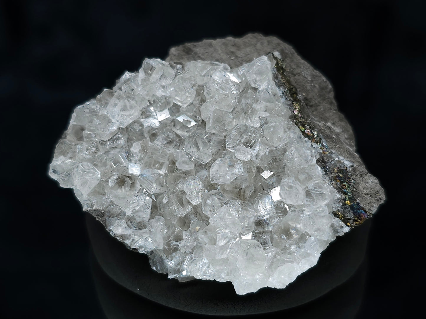 #35933 Super clear Nailhead Spar Calcite cluster, Chalcopyrite ore and multiple small fossils in the matrix