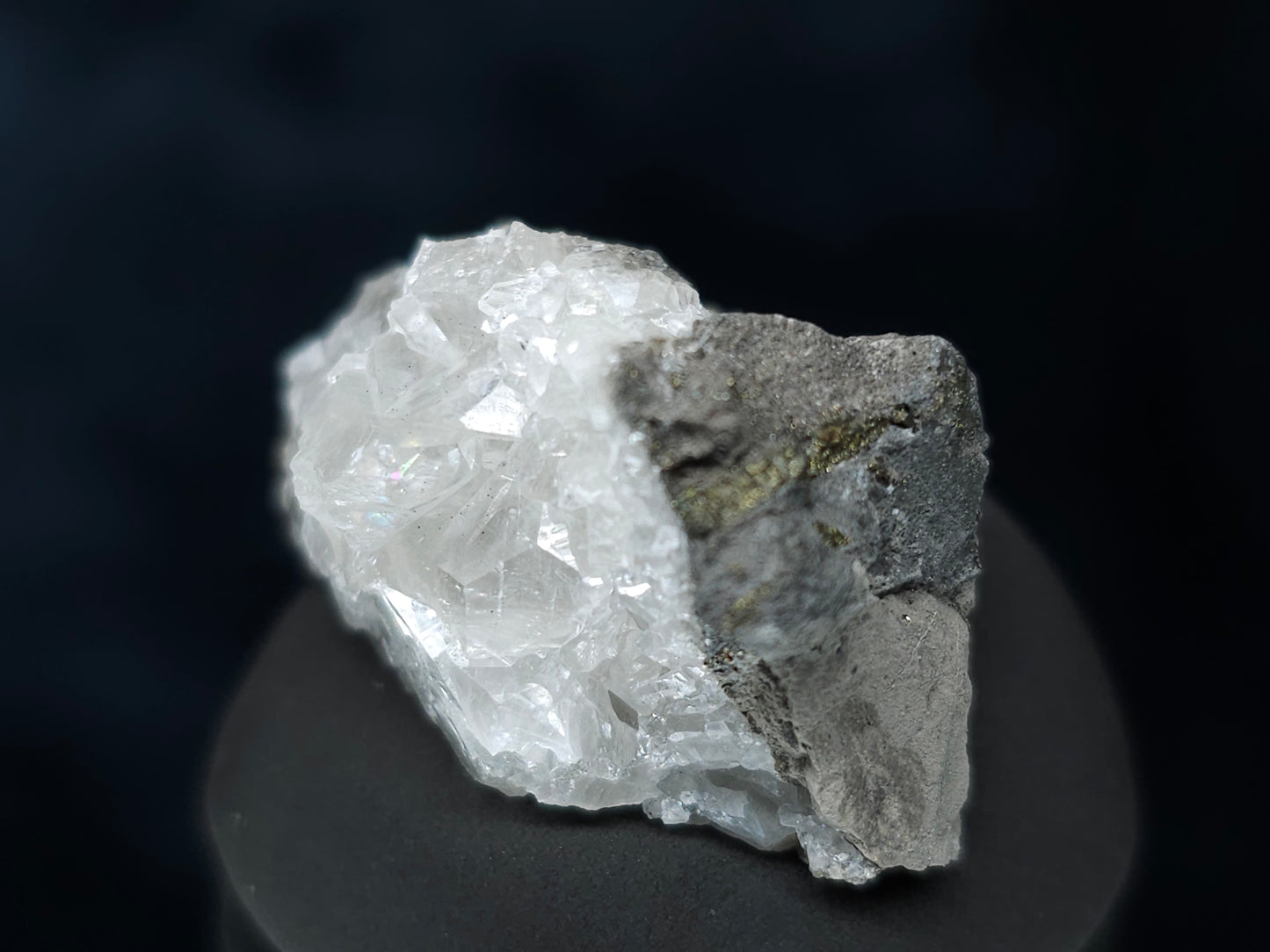 #35947 Super clear Nailhead Spar Calcite cluster, Chalcopyrite ore and multiple small fossils in the matrix