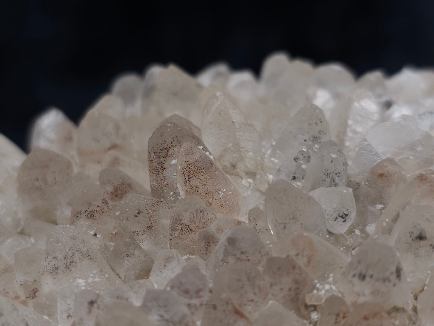 #11027 Clear Combined form Calcite cluster with Hematite phantom inclusions