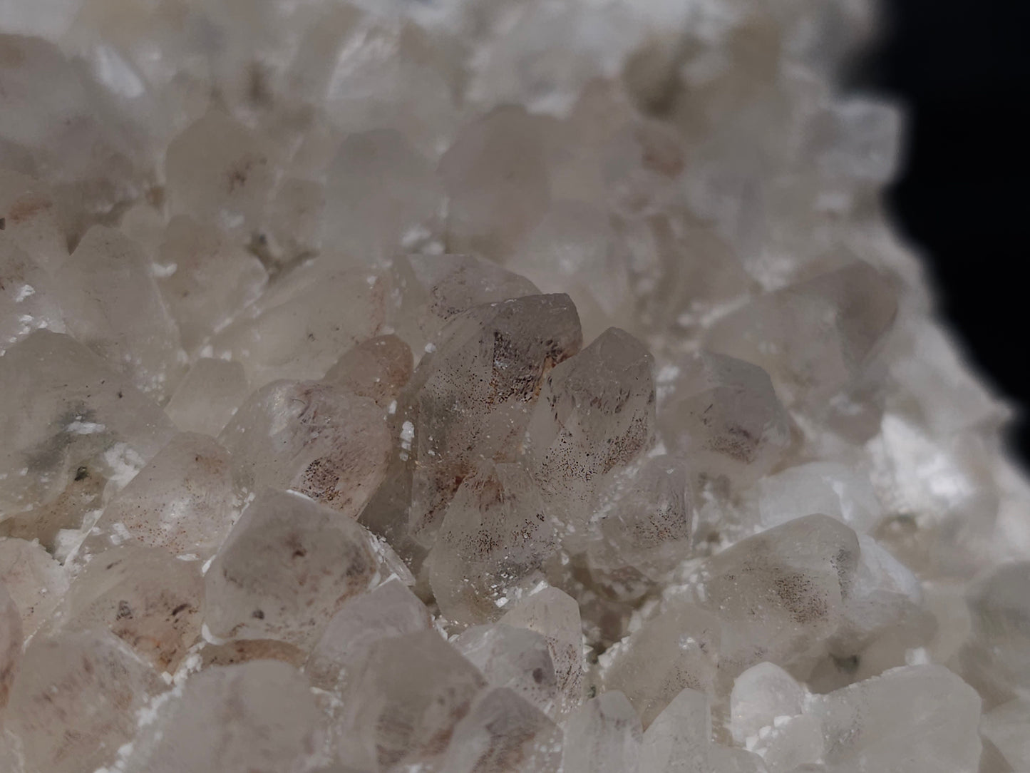 #11027 Clear Combined form Calcite cluster with Hematite phantom inclusions