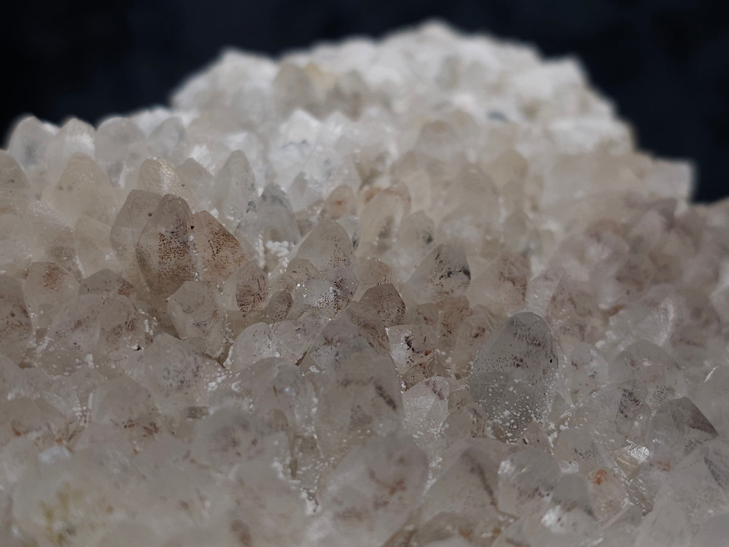 #11027 Clear Combined form Calcite cluster with Hematite phantom inclusions