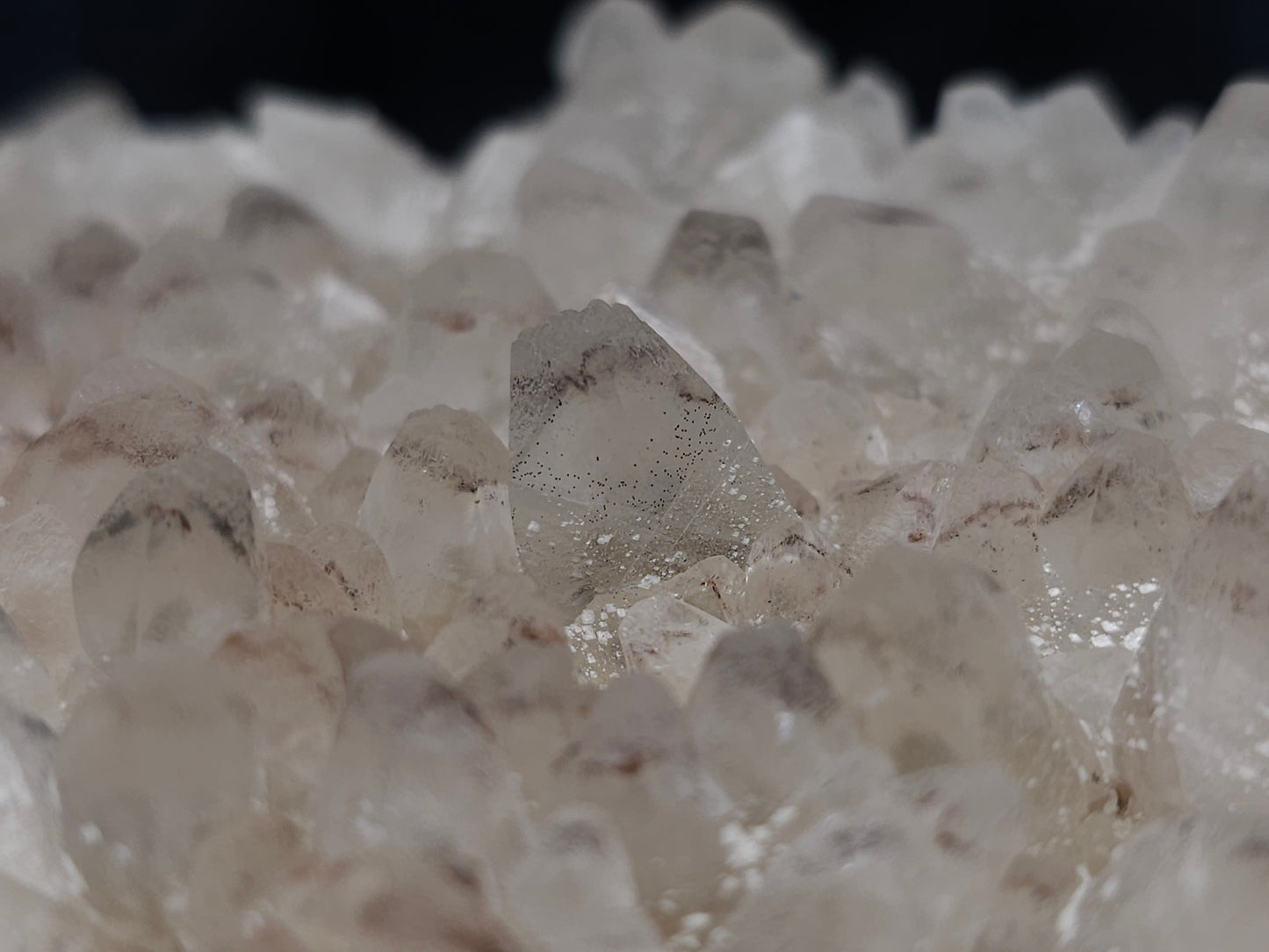 #11027 Clear Combined form Calcite cluster with Hematite phantom inclusions