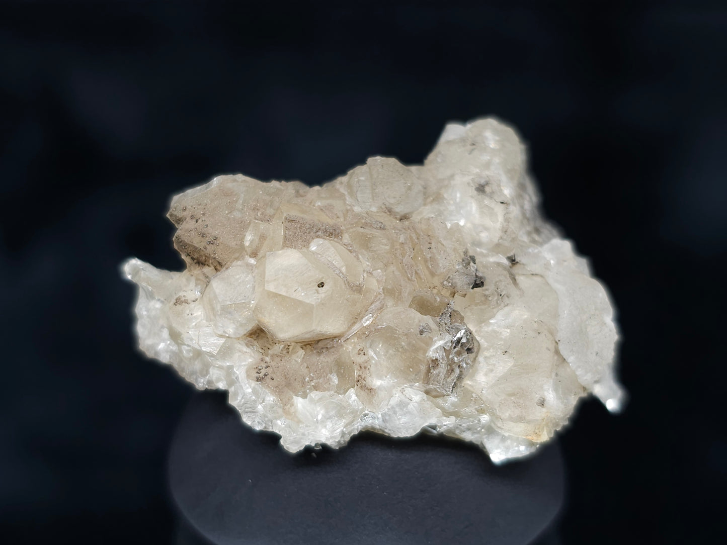 #36613 Super clear Nailhead Spar Calcite and Chalcopyrite ore and multiple small fossils in the matrix