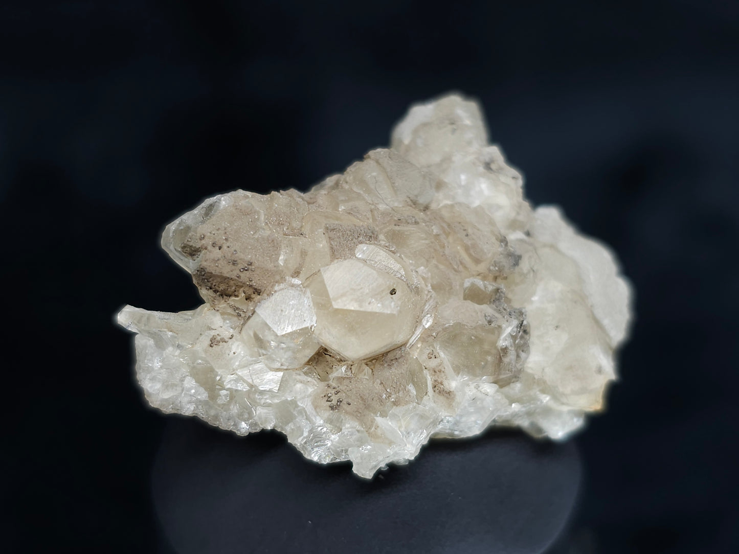 #36613 Super clear Nailhead Spar Calcite and Chalcopyrite ore and multiple small fossils in the matrix