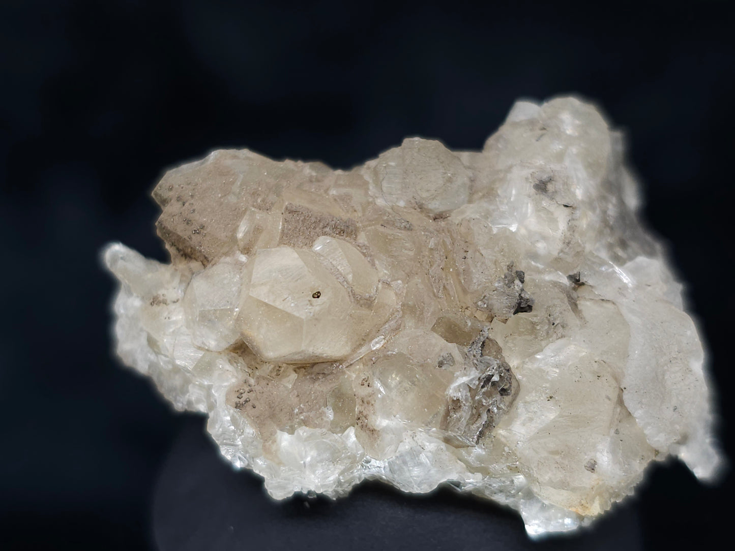 #36613 Super clear Nailhead Spar Calcite and Chalcopyrite ore and multiple small fossils in the matrix