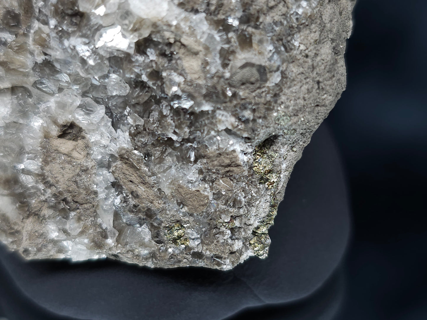 #36669 Super clear Nailhead Spar Calcite and Chalcopyrite ore and multiple small fossils in the matrix