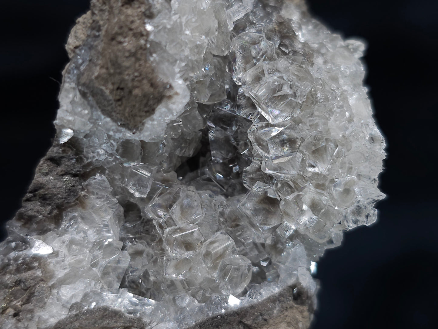 #36672 Super clear Nailhead Spar Calcite and Chalcopyrite ore and multiple small fossils in the matrix