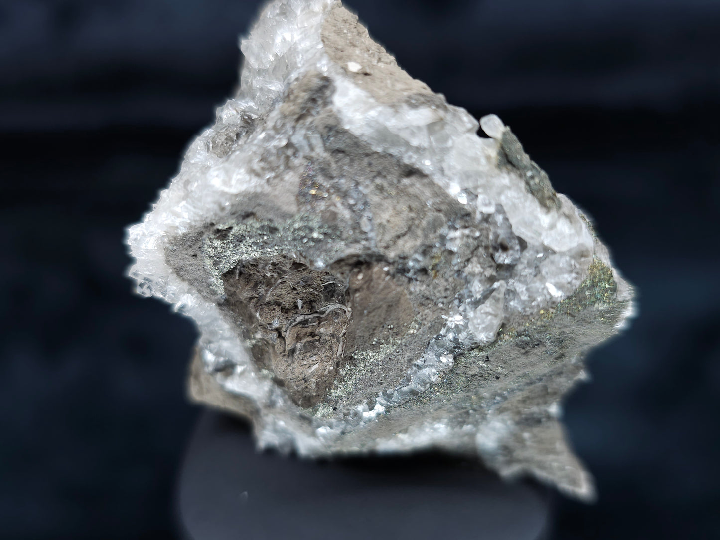 #36672 Super clear Nailhead Spar Calcite and Chalcopyrite ore and multiple small fossils in the matrix