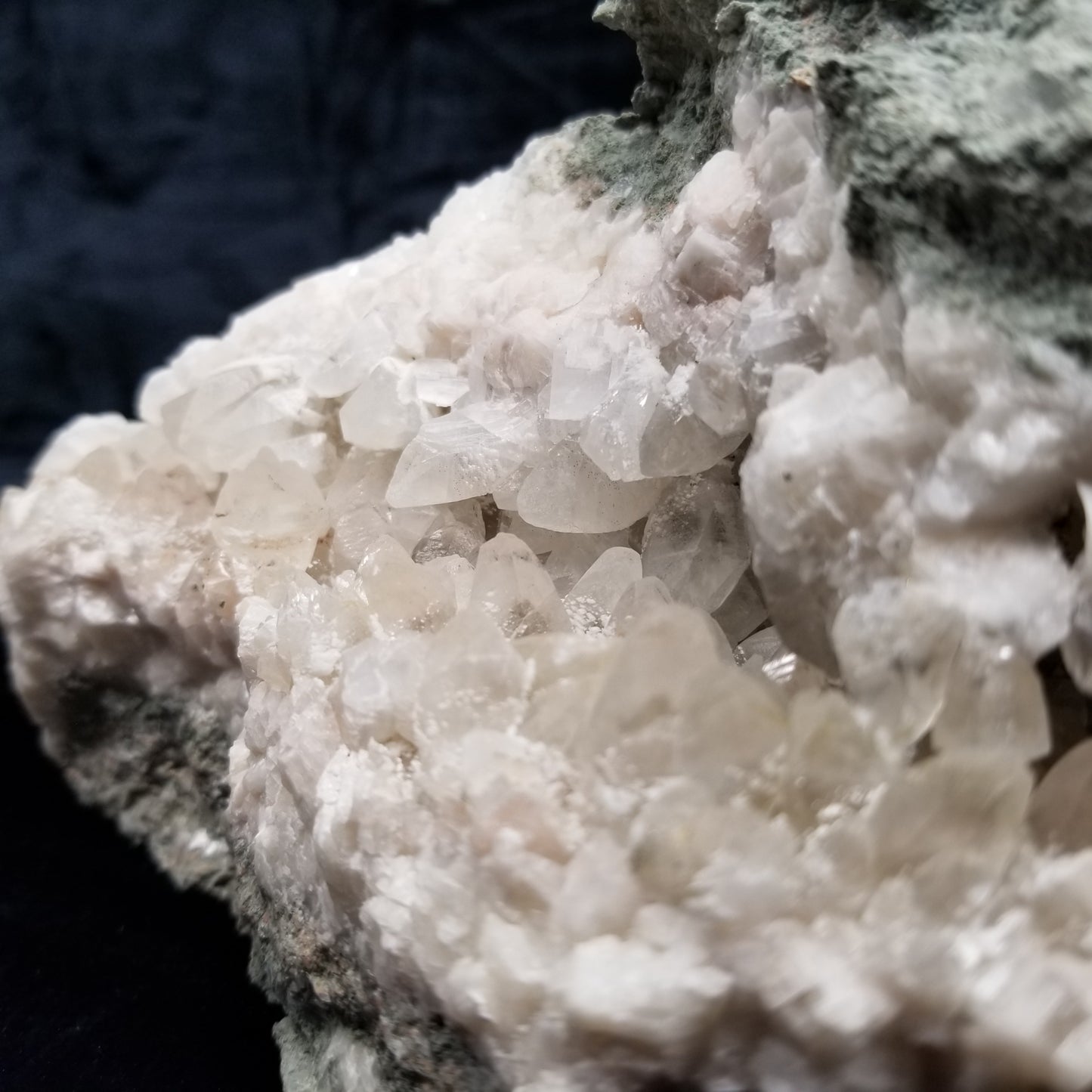 #11028 White Dolomite on clear and white Combined form Calcite mouth with Hematite