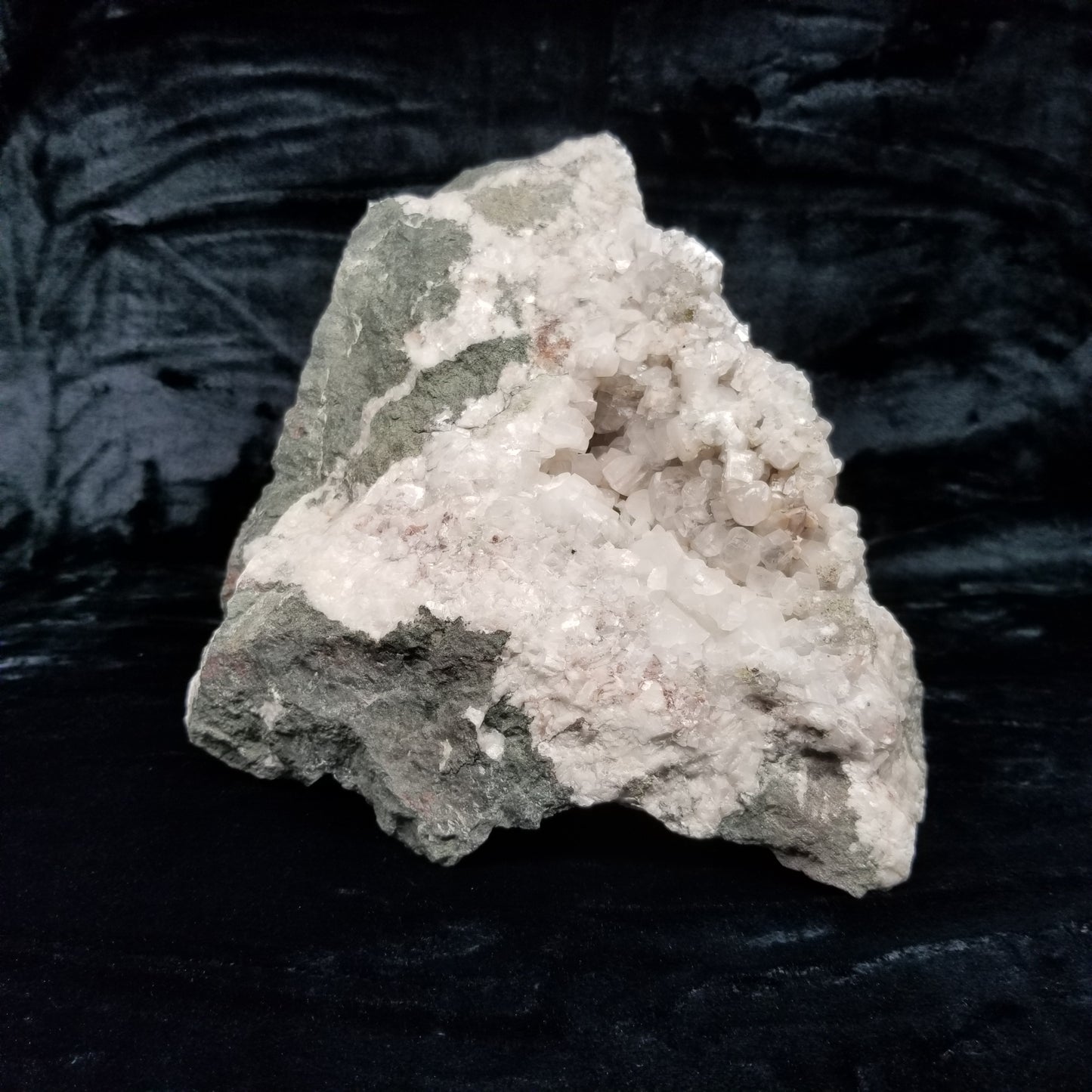 #11034 Chalcopyrite on clear Combined form Calcite with Hematite inclusions with Chalcopyrite phantom