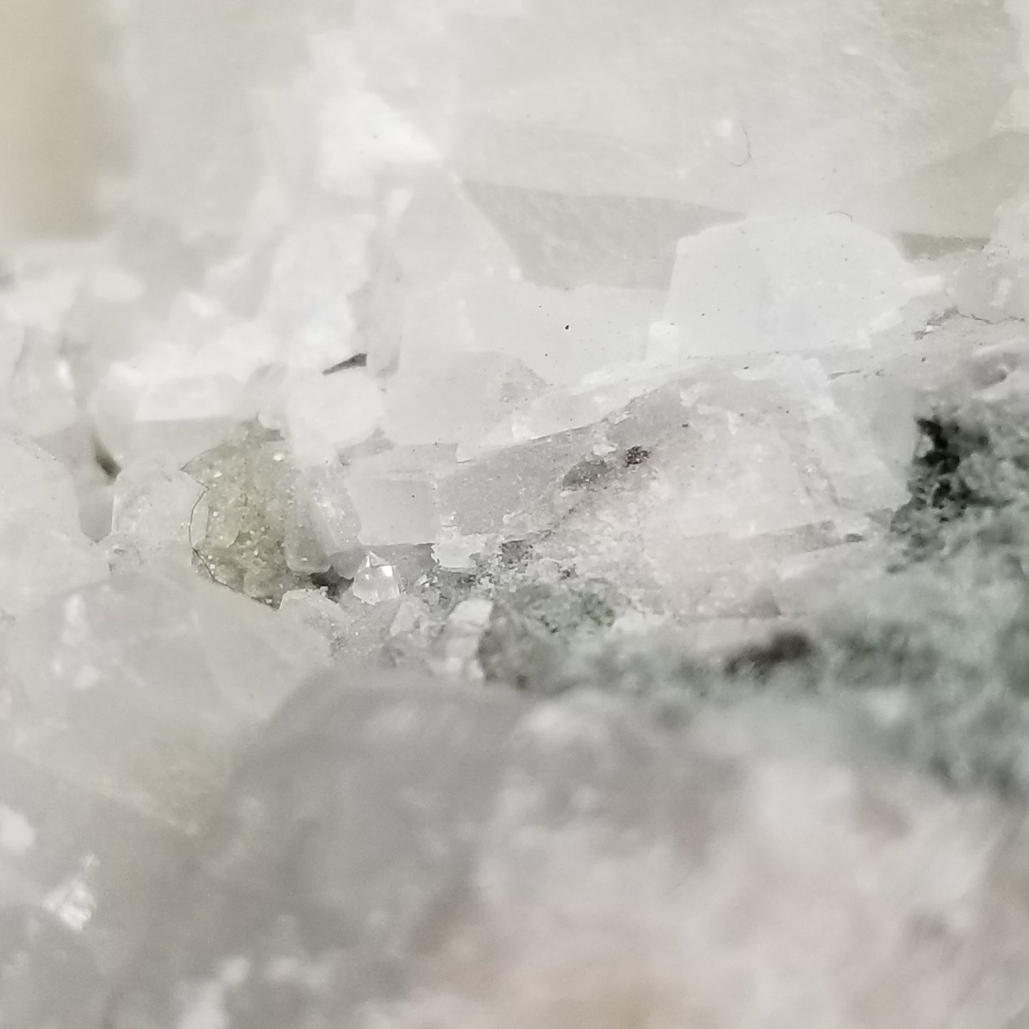 #11036 Chalcopyrite and Spirit Quartz on white Calcite whit Combined form Calcite on Sedimentary matrix.