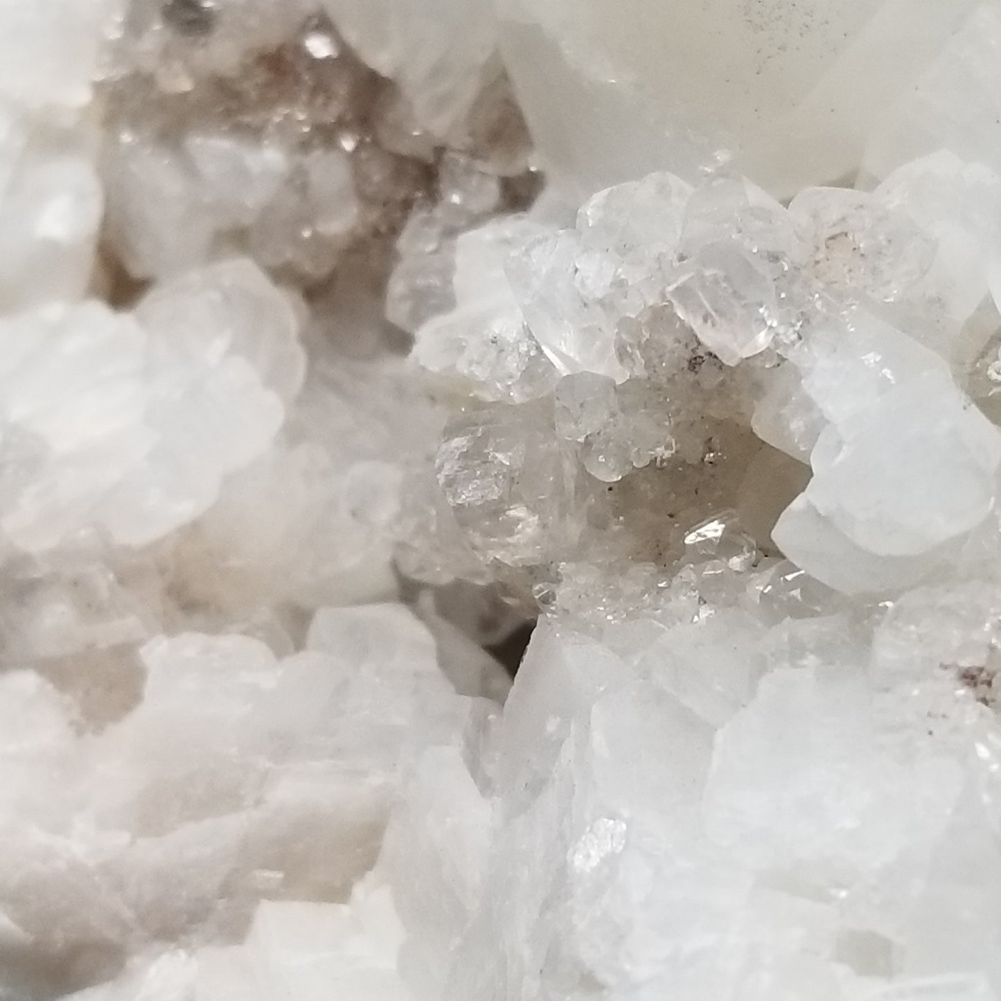 #11040 White Combined form Calcite on large white Calcite block with Chalcopyrite, on matrix