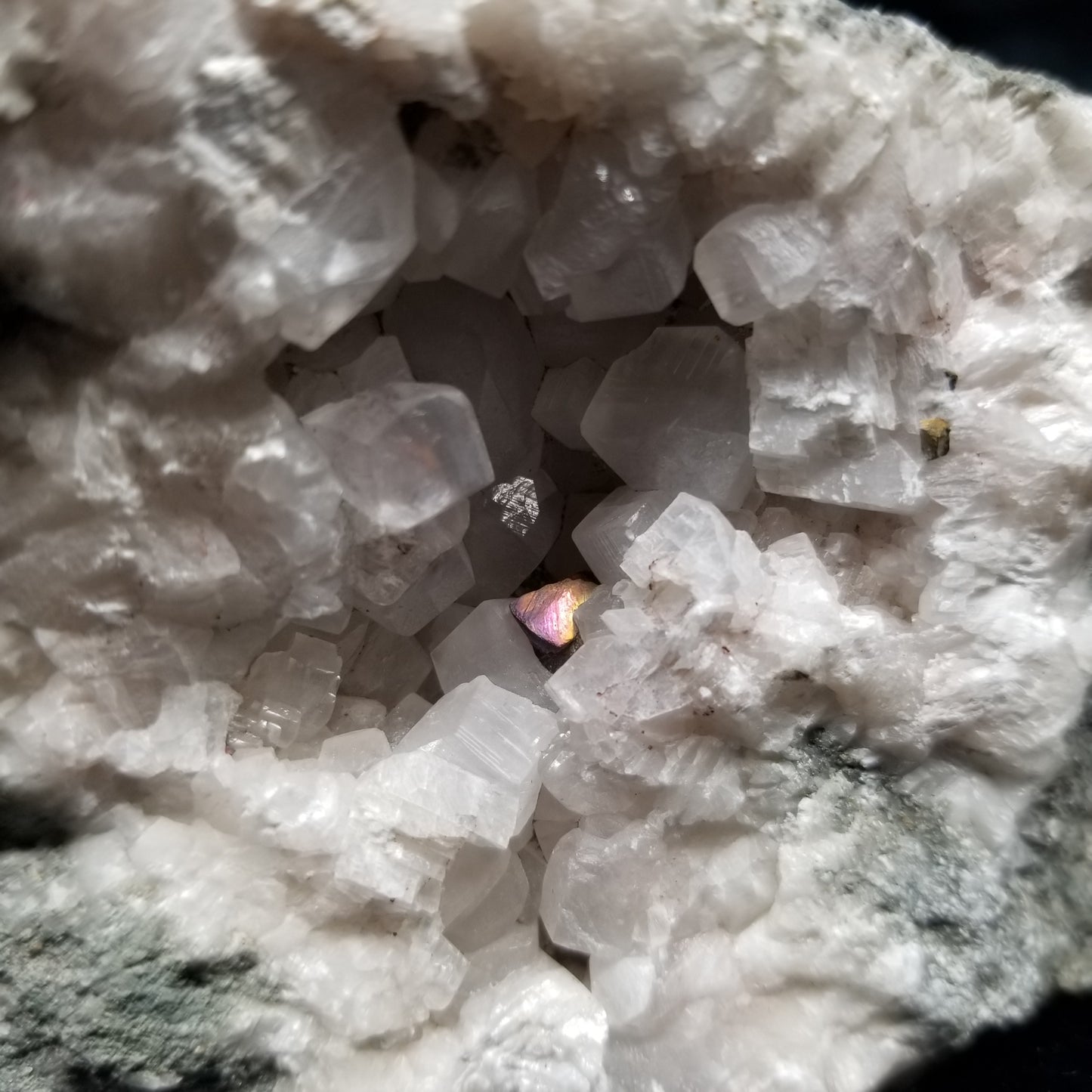 #11043 Gold and pink Chalcopyrite on clear Combined form Calcite