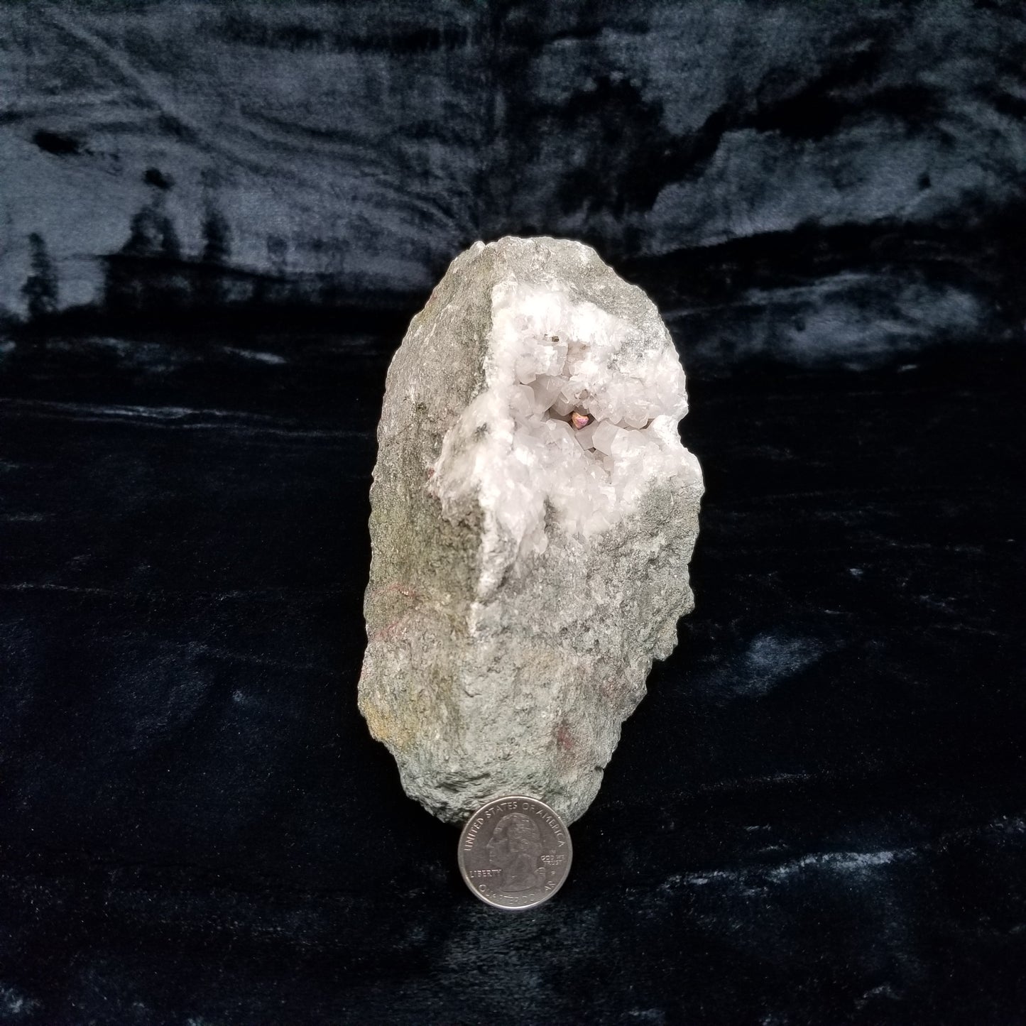 #11043 Gold and pink Chalcopyrite on clear Combined form Calcite